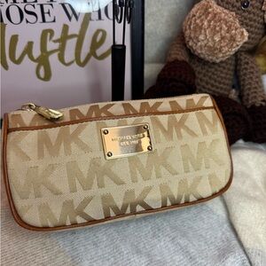 Michael Kors Beige and Brown Logo Wristlet